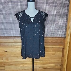 Maurices Black Blouse with Lace Shoulders